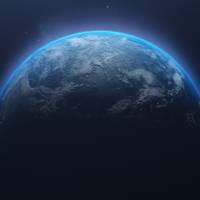 Maapallo kuvattuna avaruudesta, sininen maa ja atmosfääri. musta avaruus.