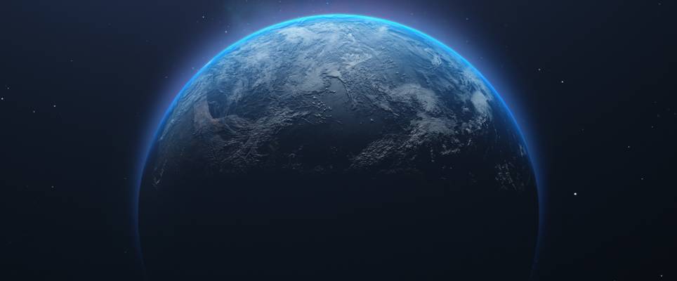 Maapallo kuvattuna avaruudesta, sininen maa ja atmosfääri. musta avaruus.